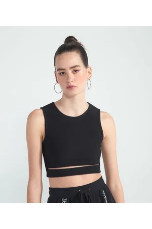 Blue Steel Blusa Cropped Canelada com Abertura Frontal