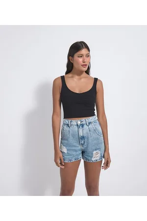 Blue Steel Blusa Cropped em Ribana com Aro no Busto