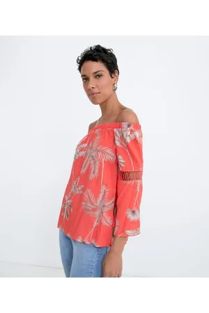 Marfinno Blusa Ciganinha em Viscose Estampa Coqueiros