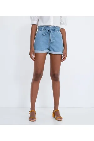 Blue Steel Short Clochard Jeans com Cinto Faixa e Fechamento com Botões