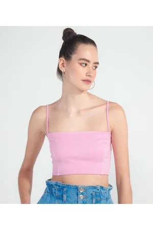 Blue Steel Blusa Regata Cropped em Ponto Roma com Decote Reto