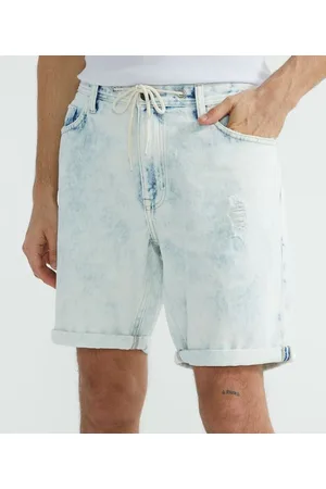 Blue Steel Bermuda Jeans Slim com Puídos