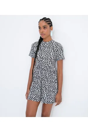 Blue Steel Vestido Curto Manga Curta em Ribana com Estampa de Corações