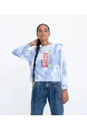Blue Steel Blusão Fechado em Moletom Tie Dye com Estampa Frontal Ecrita "Candy"