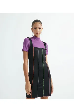 Blue Steel Vestido Curto Sem Mangas com Costuras Contrastantes