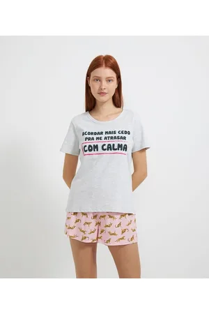 Love & Toast Pijama com Blusa Manga Curta e Short em Algodão Estampado