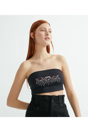 Blue Steel Blusa Super Cropped em Ponto Roma com Estampa Frontal Escrita Pretty Savage