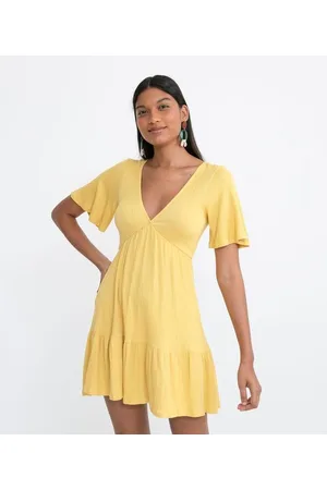 Blue Steel Vestido Curto em Viscose Texturizada com Decote V e Babado