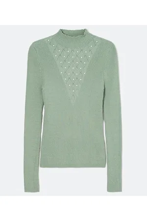 A-Collection Blusa Tricô com Gola Alta e Pérolas