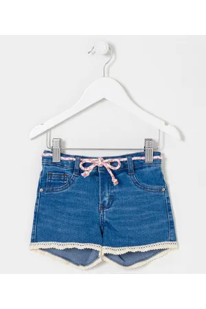Póim (1 a 5 anos) Short Infantil em Jeans com Cintinho e Renda - Tam 1 a 5 anos