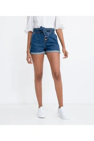 Blue Steel Short Clochard Jeans com Barra Dobrada e Cinto Faixa