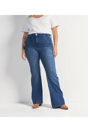 Calça Flare Jeans com Barra Desfeita Curve & Plus Size Azul