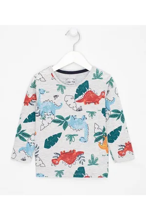Póim (1 a 5 anos) Camiseta Infantil Estampa de Dinossauros e Folhagens - Tam 1 a 5 anos