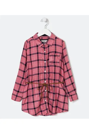 Camisa Regular em Linho com Estampa Xadrez Vichy Bege/ Rosa