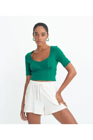 Blue Steel Blusa em Algodão com Manga Curta Decote Coração e Abertura nas Costas