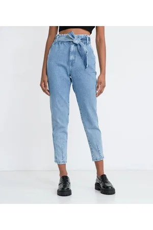 Blue Steel Calça Clochard Jeans com Elástico no Cós e Cinto Faixa