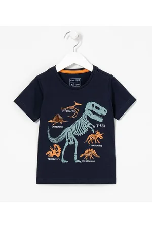 Póim (1 a 5 anos) Camiseta Infantil Estampa Dino Esqueletos Colecionáveis - Tam 1 a 5 anos