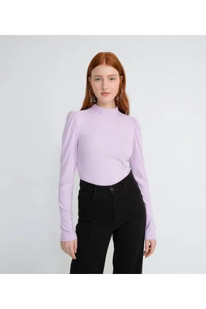 Blue Steel Blusa em Ribana com Gola Alta e Manga Bufante