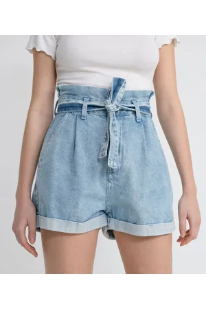 Blue Steel Short Clochard Jeans com Cinto Faixa e Bolso Faca