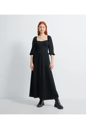 Blue Steel Vestido Midi em Viscose com Manga Bufante
