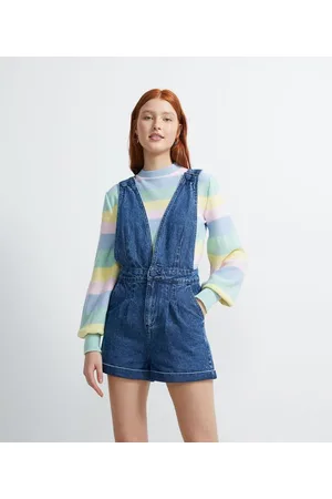 Blue Steel Macaquinho Curto Jeans com Alças Largas e Botõe Forrados
