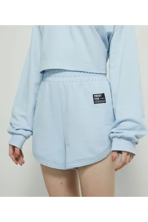 Blue Steel Short Runner em Moletom com Botões na Lateral e Etiqueta Escrita Aplicada