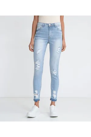 Blue Steel Calça Skinny em Jeans com Rebites Coloridos