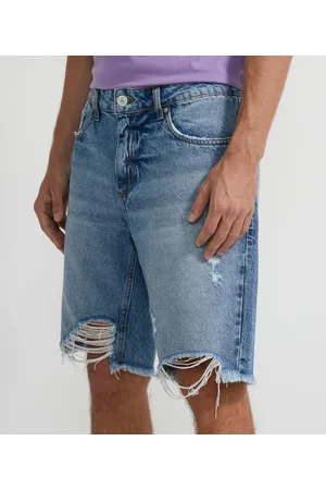 Blue Steel Bermuda Jeans Fit Slim com Barra Destroyed