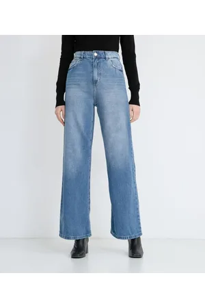 Blue Steel Calça Wide Leg Jeans com Cintura Alta