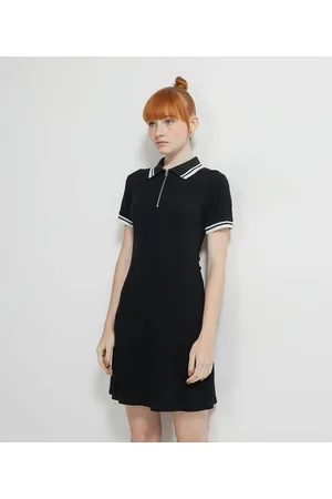 Blue Steel Vestido Curto em Ribibana com Gola Polo e Zíper