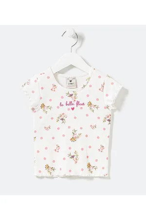 Póim (1 a 5 anos) Blusa Infantil Canelada Estampa Poá e Floral - Tam 1 a 5 anos