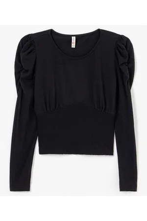 Blue Steel Blusa Manga Longa Bufante em Cotton com Recorte e Barra Ajustada