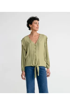 Marfinno Blusa Manga Longa em Viscose com Babado e Amarração