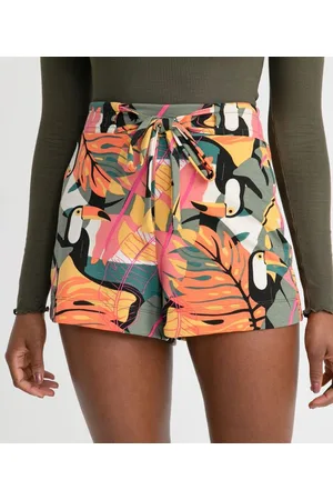 Blue Steel Short em Moletom com Estampa de Tucanos e Amarração no Cós
