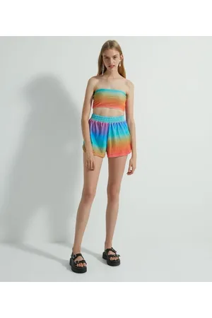 Blue Steel Blusa Super Cropped em Veludo com Estampa Tie Dye