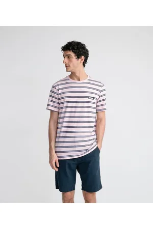 Blue Steel Camiseta Manga Curta Listrada com Etiqueta Estampada em Lettering