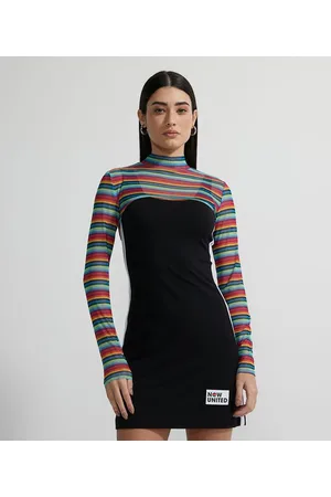 Now United Blusa Super Cropped em Tule Listrado com Etiqueta na Barra