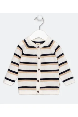 Teddy Boom Cardigan Infantil em Tricô Listrado com Cotoveleira - Tam 0 a 18 meses