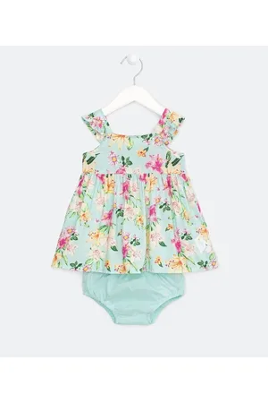 Teddy Boom Vestido Infantil em Viscose Estampa Floral com Calcinha - Tam 0 a 18 meses