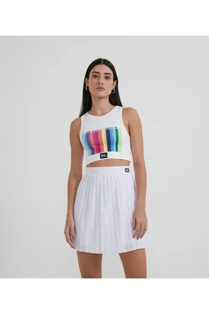 Now United Blusa Cropped Sem Manga com Estampa e Etiqueta Bordada
