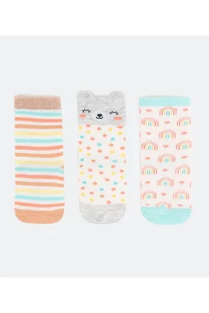 Teddy Boom Kit 3 Meia Infantil Estampa Arco-íris Listras e Poá - Tam 0 a 12 meses