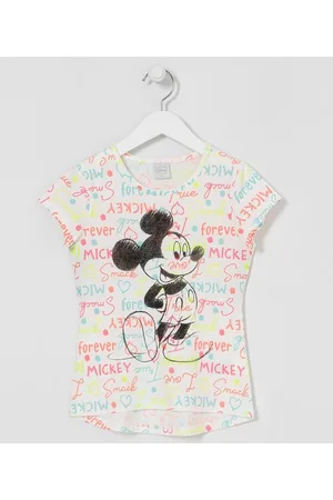Mickey Mouse Blusa Infantil Estampa Letterings Coloridos e Mickey - Tam 5 a 14 anos