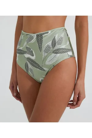 Bossa Nossa Biquíni Hot Pants em Poliamida com Estampa de Folhagem