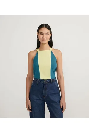 Cortelle Blusa Regata em Viscose com Recorte Contrastante