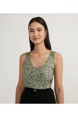 Cortelle Blusa sem Manga em Viscolycra com Estampa e Detalhes Constrastantes