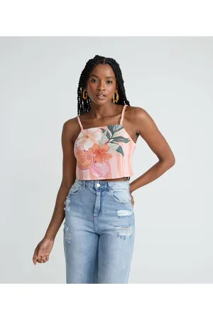 Blue Steel Blusa Cropped em Viscose com Alça Trançada Estampa Flor
