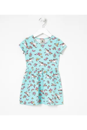 Póim (1 a 5 anos) Vestido Infantil em Cotton Estampa de Unicórnios - Tam 1 a 5 anos