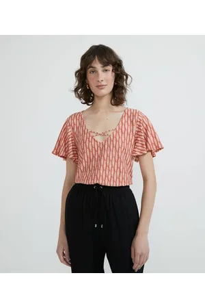 Cortelle Blusa em Viscolycra com Estampa Etnica e Mangas Amplas