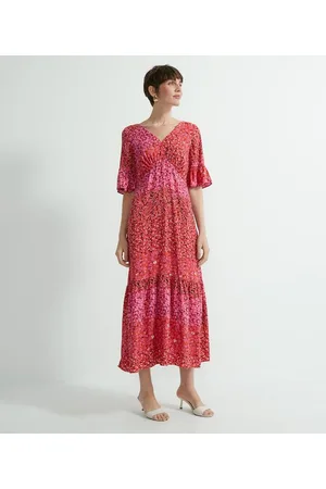 Marfinno Vestido Midi em Viscose com Estampa Floral e Babadinhos