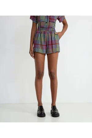 Blue Steel Short em Viscose Xadrez com Elástico no Cós e Bolsos